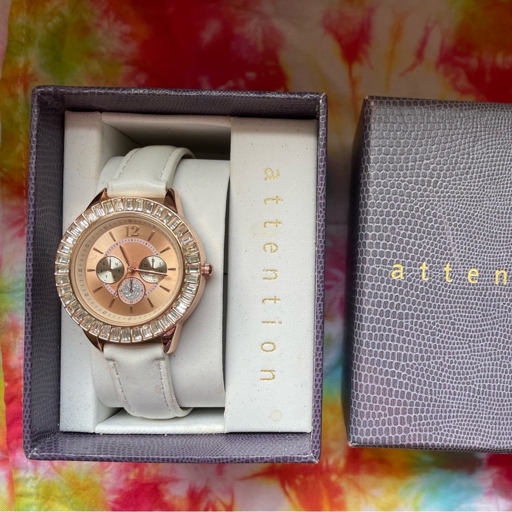 NWT IOB Attention White & Rose Gold Watch